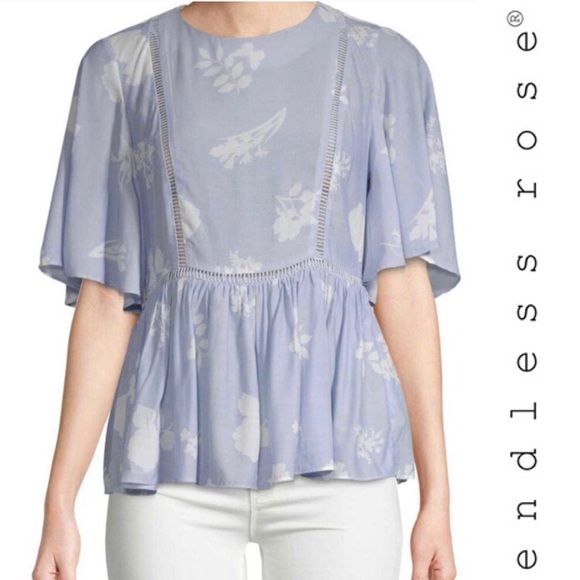 Endless Rose Tops - Endless Rose Blue and White Floral Blouse